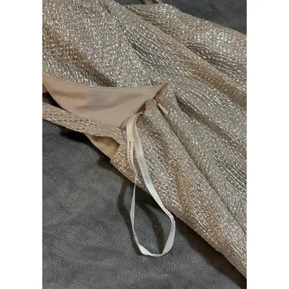 NWT Dessy Formal Maxi Dress One Shoulder TWIST METALLIC GOWN Rose Gold Size 0 - Picture 8 of 11